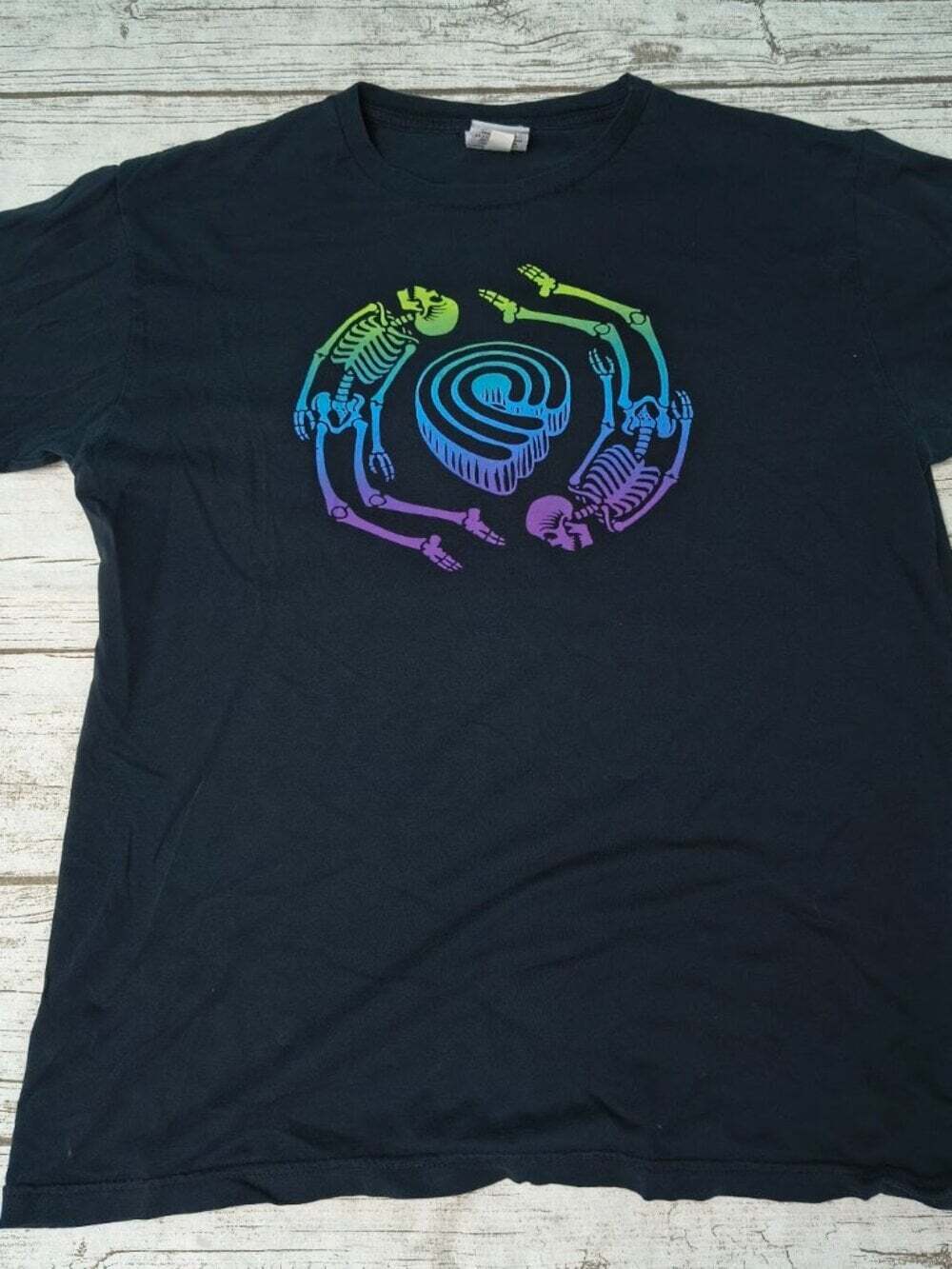 Powell Peralta Skateboards Skeleton Spiral Graphic T Shirt Black Rainbow Size L